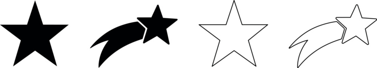Collection of star icons, including solid, outline, and shooting star designs © Santiago