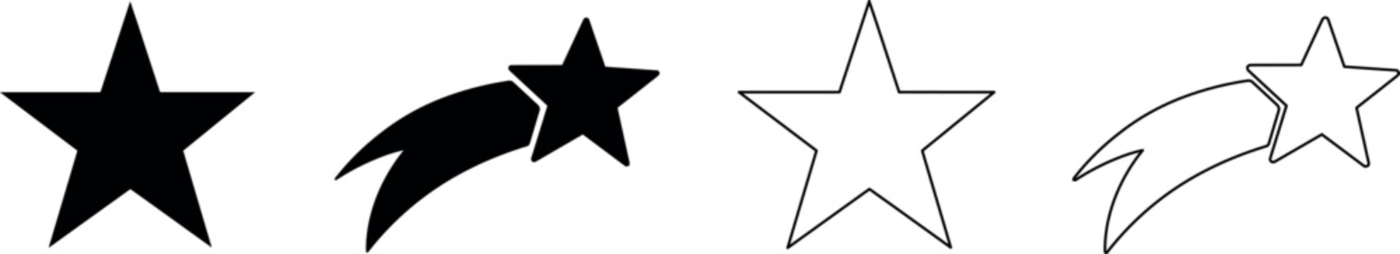 Collection of star icons, including solid, outline, and shooting star designs