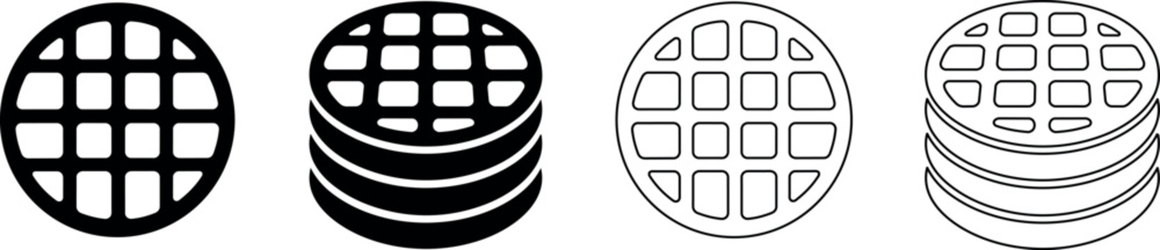 Stack of round waffles in black and white outline and solid icons