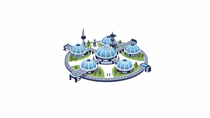 A futuristic research facility with glass domes connected by circular roads © arif