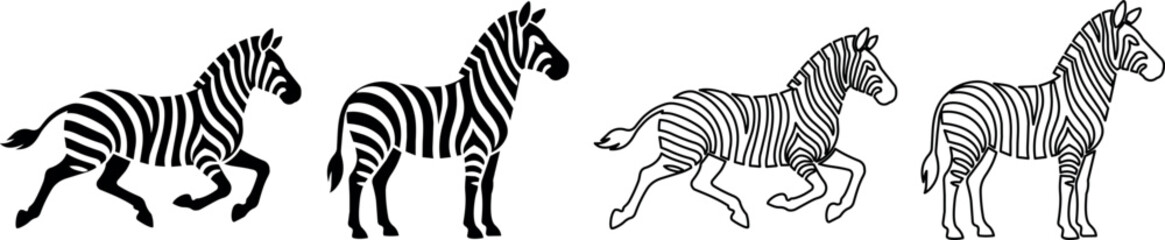Collection of stylized zebras in various poses and artistic styles © Santiago