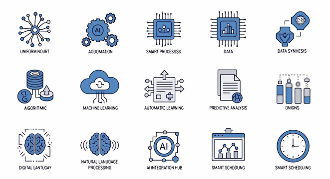 Artificial Intelligence Icons Set Vector Illustration.