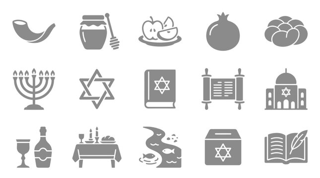 Collection of Jewish Holiday Symbols and Icons Representing Culture and Tradition.