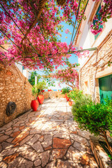 Holy Monastery of the Virgin Mary at Paleokastritsa in Corfu. Palaiokastritsa bay on the Greek island of Corfu