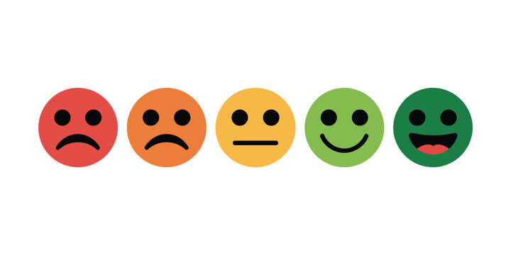 Customer Satisfaction Icon Illustration Featuring Feedback Faces for Mobile Apps, Websites, and Review Systems