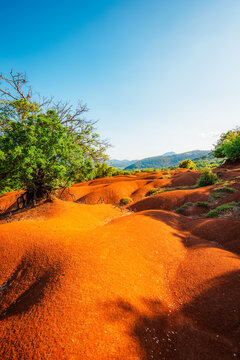 Red clay terrain Kokkinopilos Preveza near Preveza city, in Epirus region, Greece.