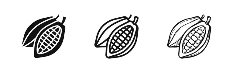 Obraz premium Cacao Pod and Bean Icons in Solid, Linear, and Sketched Art Variations