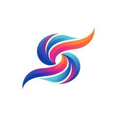 Obraz premium Vibrant abstract swirl logo with layered teal, blue, purple and orange ribbons forming an energetic “S”‑shaped motion, symbolizing creativity, flow and dynamic growth for tech startups, media studios 
