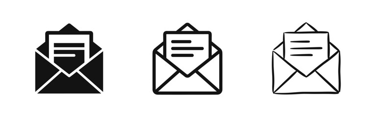 Mail envelope icon set in solid, line, and sketch styles © drawing lines