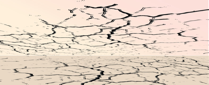 Panorama of a barren wasteland with cracked soil and barely visible sunlight amid an approaching sandstorm.  vector,abstract,eps,10