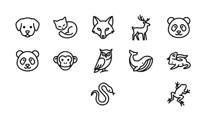 Fototapeta premium Modern animal outline symbols set featuring zoo and nature creatures for digital interface vector illustration