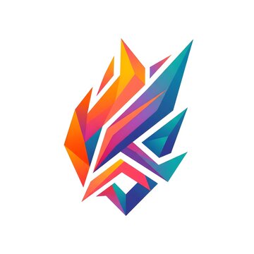 Explosive crystal flame logo with angular shards in orange, magenta, purple and teal gradients, conveying powerful energy, creativity and cutting‑edge technology for gaming, esports, energy drinks or 