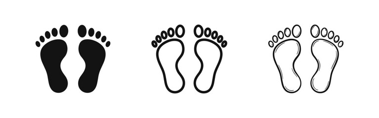 Human Footprints Icon Set for Walking, Travel, and Tracking Themes © drawing lines