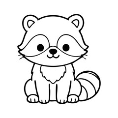 Obraz premium Cute Baby Raccoon Sitting Line Art Icon for Forest Wildlife Logo and Kids Coloring Book
