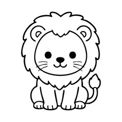 Obraz premium Cute Baby Lion Cub Sitting Line Art Icon for Jungle Theme Branding and Kids Educational Coloring Page