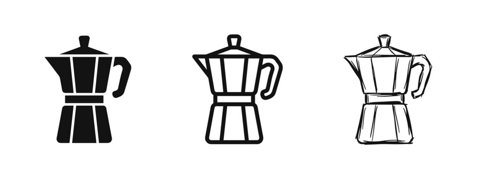Moka Pot Stove-top Espresso Maker Icon Set for Coffee Lovers