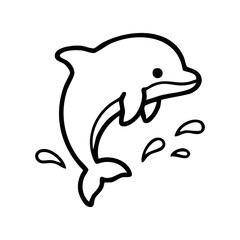 Naklejka premium Cute Dolphin Jumping with Water Splashes Line Art Icon for Marine Park Logo and Kids Coloring Page