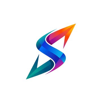 S‑shaped dual arrow gradient logo with teal and blue base transitioning to magenta and orange tips, conveying direction, agility and balanced growth for analytics platforms, logistics, fintech, consul