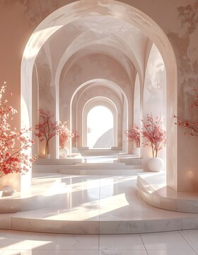 Serene Architectural Interior with Arches.