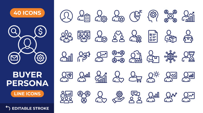 Buyer persona icon set. Editable stroke. Vector illustration