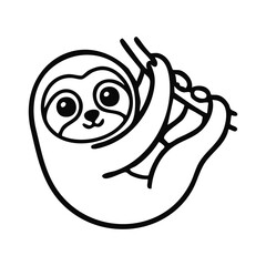 Obraz premium Cute Sloth Hanging on Branch Line Art Icon for Wildlife Presentation and Kids Coloring Page Design