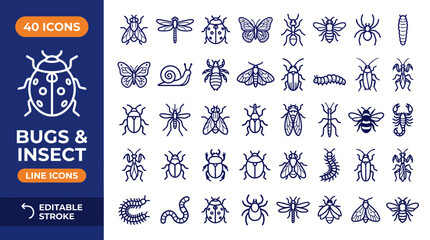 Insect icon set. Contain icons related to Insects and bugs. Editable stroke. Vector illustration © Unique Icons