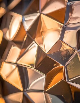 Shiny metallic geometric shapes closeup.