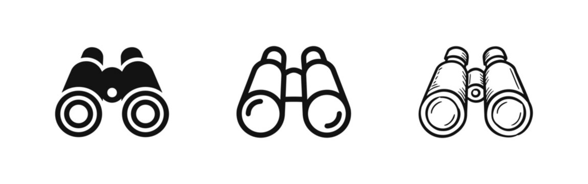 Binoculars Icon Set - Observation, Exploration, and Discovery Symbols
