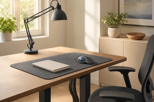 Inclusive accessibility friendly home office with ergonomic chair trac