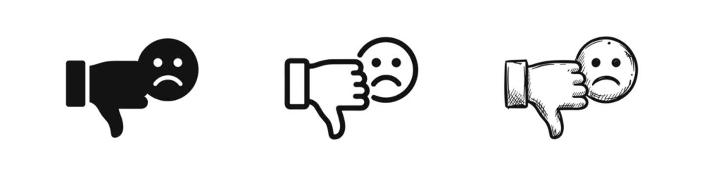 Thumbs down and sad face icon collection for dislike, negative feedback, and poor experience