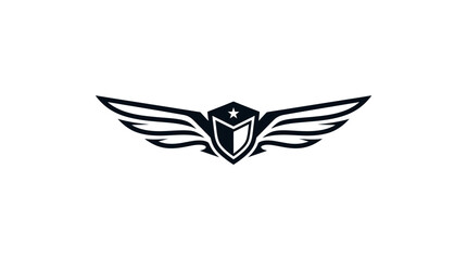 Obraz premium Black and white emblem with shield and wings on white background