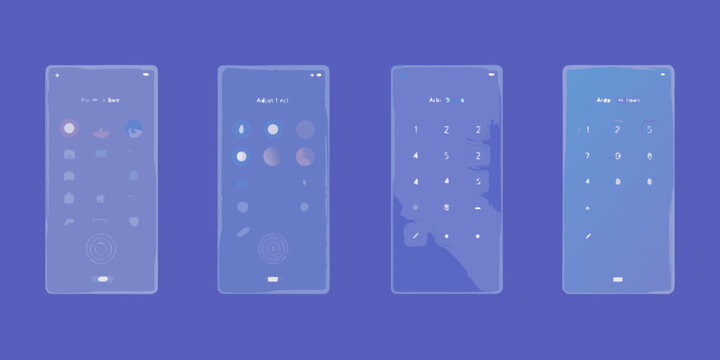 Smartphone User Interface Mockups With Glassmorphism Effect Purple Background