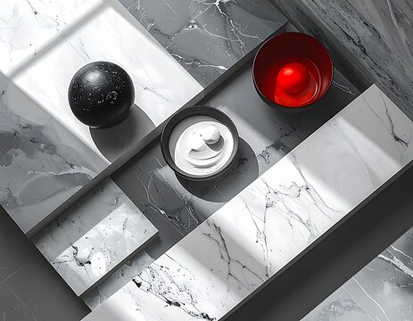 Still life with three colored objects.