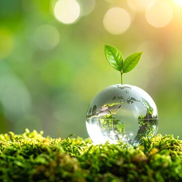 Sustainable Earth Globe with Green Sprout.