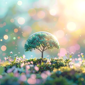 Tree with green leaves and flowers.