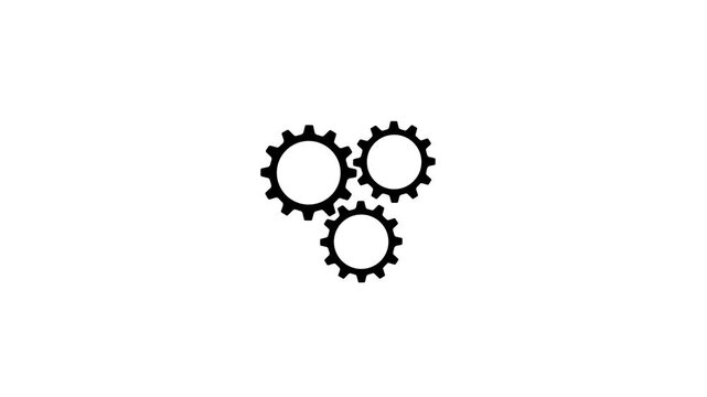 3 white gears spinning on a white background alpha channel. Gears rotating animation, Cogwheel gear spinning around animation. cog wheel icon turning animated background, with 4k video animation.