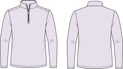 Men quarter zip pullover sweatshirt technical fashion sketch template vector illustration in image_fd062a.png showing front and back views © MdAminur
