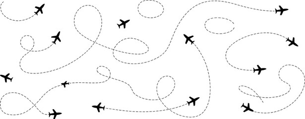 Air travel routes illustration with airplanes and flight paths © Ditu Roy