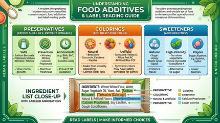 Naklejka premium Food Additive Types and Label Reading Guide Infographic