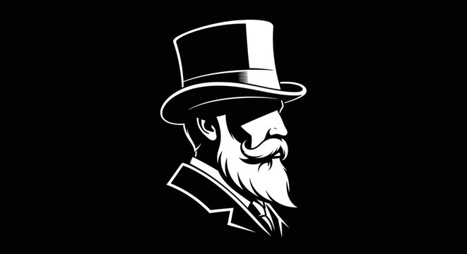 Bearded gentleman wearing a top hat profile illustration.