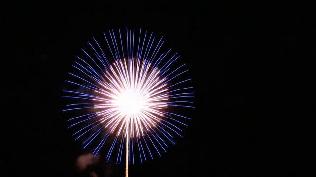 A single burst of fireworks against a black backdrop, with orange trails
