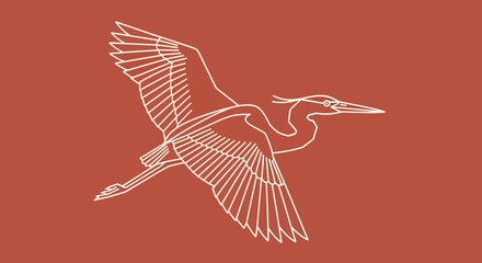 Fototapeta premium Detailed line art illustration of a flying heron bird.