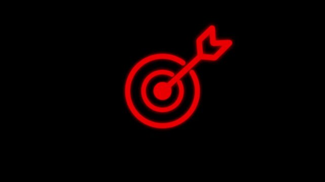 Set of animated minimalist target board line icons with arrow hitting the center including multicolored variations.