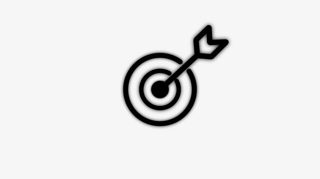 Set of animated minimalist target board line icons with arrow hitting the center including multicolored variations.