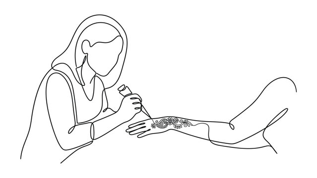 Continuous line drawing Tattoo artist inking a design.