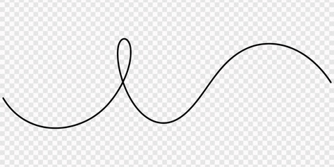 Abstract long continuous single squiggle line. Wavy rope element, curve cable. Simple tangle doodle one line, Continuous wavy line with loops and curls. Minimal black hand drawn squiggle divider © line pro