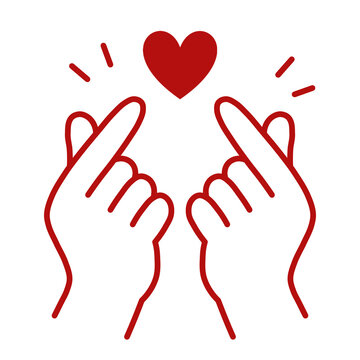 Red line art finger heart hands illustration transparent png valentine korean love sign clipart