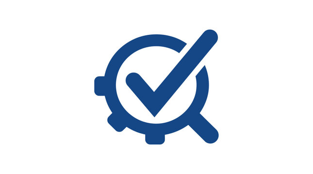Blue Checkmark Gear Icon Symbol.