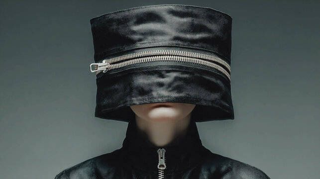Conceptual Image of Person with Zipped Mouth Representing Silence Secrecy Censorship Fear Suppression of Voice and Lack of Freedom of Expression Concept