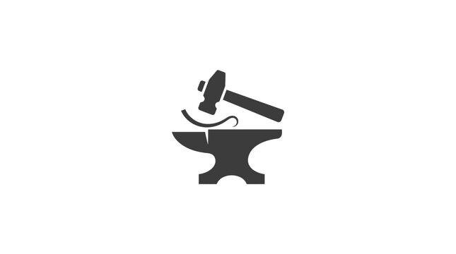 Blacksmith tools on anvil icon.